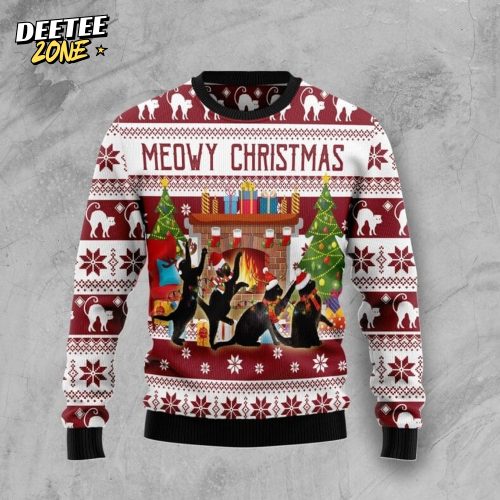 Black Cat Christmas Dancing Ugly Christmas Sweater