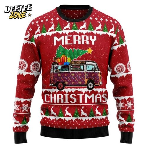 Hippie Car Merry Christmas Ugly Christmas Sweater