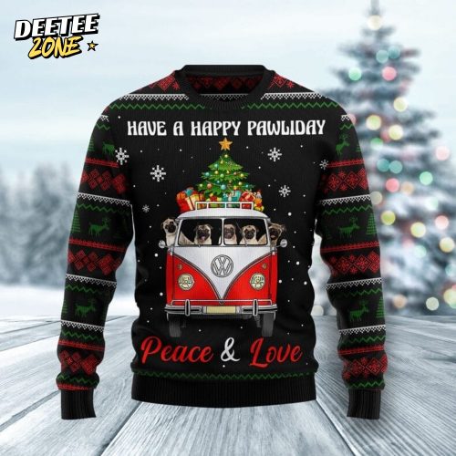 Pug Dogs Carrying Gift Christmas On The Red Car Ugly Christmas Sweater