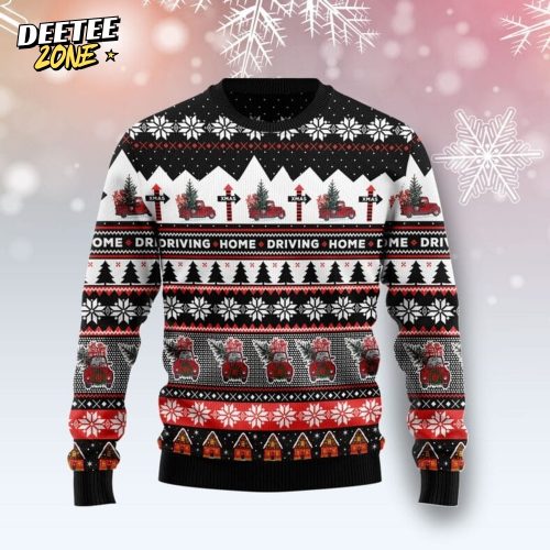 Truck Driving Home Ugly Christmas Sweater