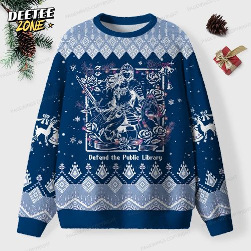 Defend The Public Library Unisex Ugly Knit Christmas Sweater