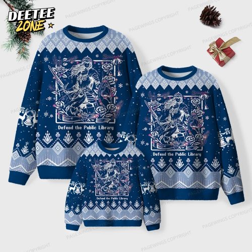 Defend The Public Library Unisex Ugly Knit Christmas Sweater