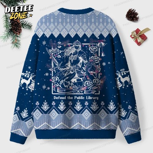 Defend The Public Library Unisex Ugly Knit Christmas Sweater
