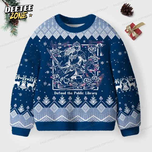 Defend The Public Library Unisex Ugly Knit Christmas Sweater