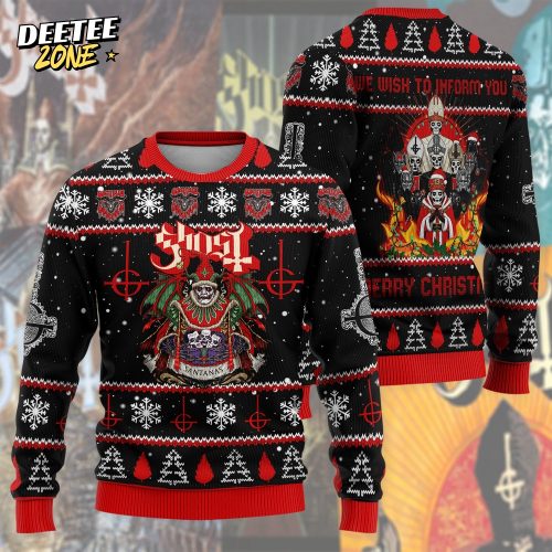 Ghost Rock Ugly Christmas Sweater , Unisex Wool Sweater