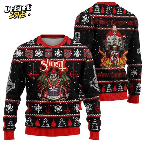 Ghost Rock Ugly Christmas Sweater , Unisex Wool Sweater