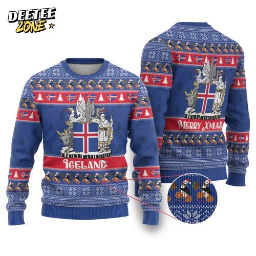 Iceland Christmas Ugly Christmas Sweater Coat Of Arms Christmas Pattern