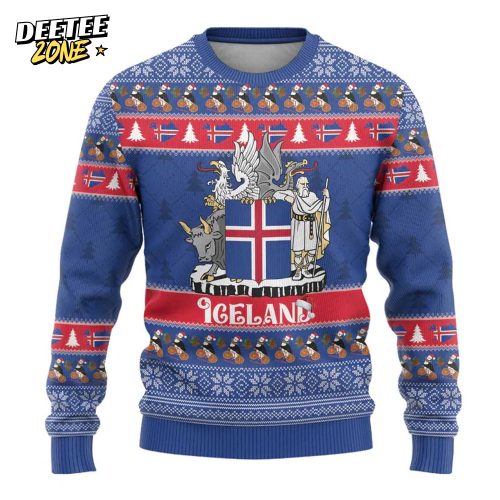 Iceland Christmas Ugly Christmas Sweater Coat Of Arms Christmas Pattern
