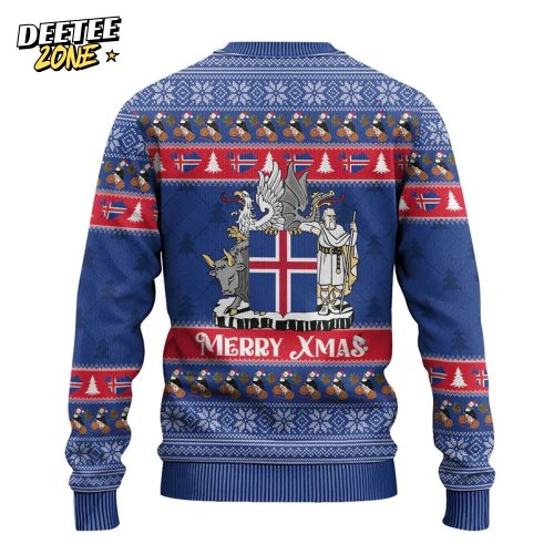 Iceland Christmas Ugly Christmas Sweater Coat Of Arms Christmas Pattern