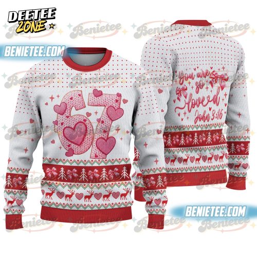 67 Valentine Coquette Bow Heart Sweatshirt, Pink Love Ugly Sweater, Galentine Gift