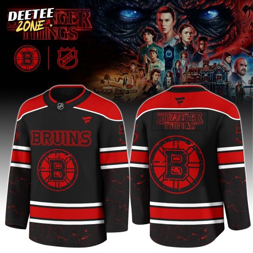 Boston Bruins x Stranger Things Jersey with a bold red–black design