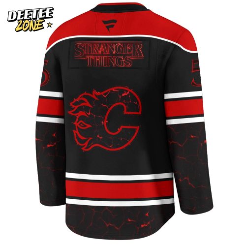 Calgary Flames x Stranger Things Jersey with a bold red–black design