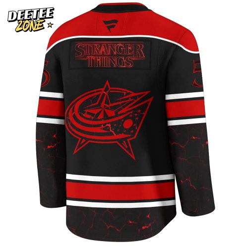 Columbus Blue Jackets x Stranger Things Jersey with a bold red–black design