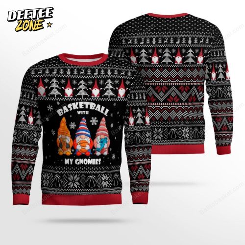Funny Basketball With My Gnomies Christmas Ugly Sweater