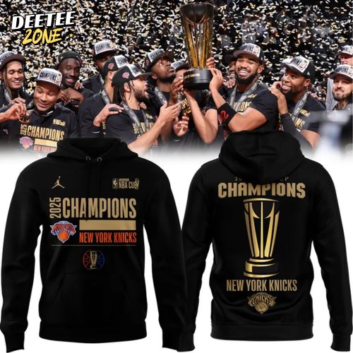 NY Knicks Jordan Brand Black 2025 NBA Cup Champions Locker Room Hoodie for fans