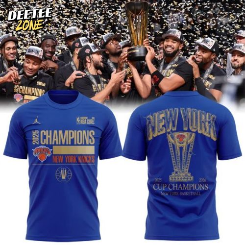 NY Knicks Jordan Brand Blue 2025 NBA Cup Champions Locker Room T-Shirt