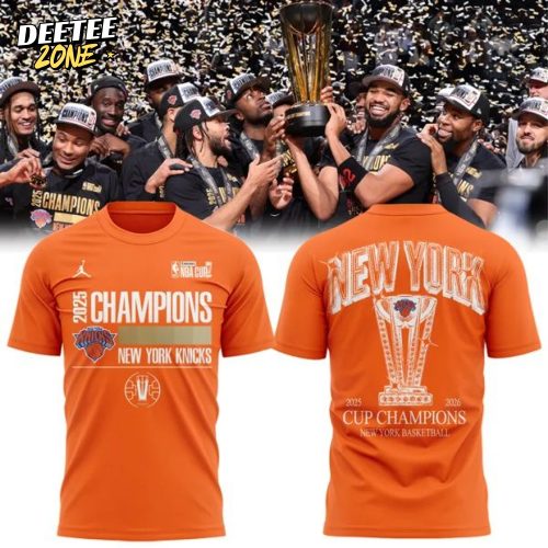 NY Knicks Jordan Brand Orange 2025 NBA Cup Champions Locker Room T-Shirt