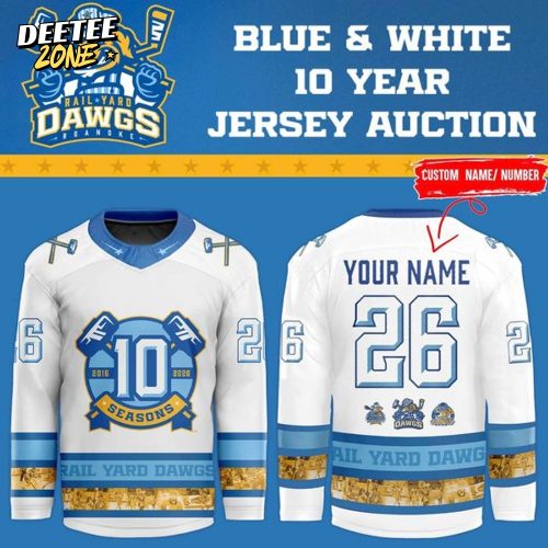 Roanoke Rail Yard Dawgs White 10 Year Hockey Jersey