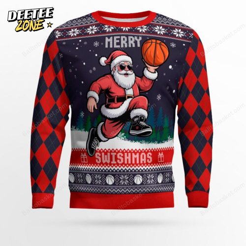 Santa Claus Merry Swishmas Basketball Ugly Sweater