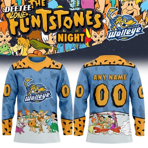 T Walleye The Flintstone Night Hockey Jersey Custom Name, Number