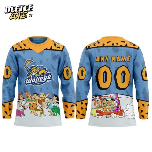 T Walleye The Flintstone Night Hockey Jersey Custom Name, Number