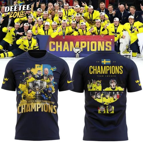2026 IIHF World Junior Champions Sweden National Ice Hockey Team Tshirt | Jogger | Cap v4