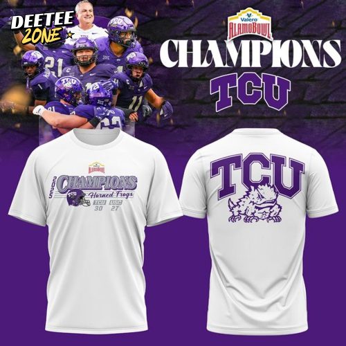 TCU Horned Frogs Football Claim Champions 2025 Valero Alamo Bowl White Shirt